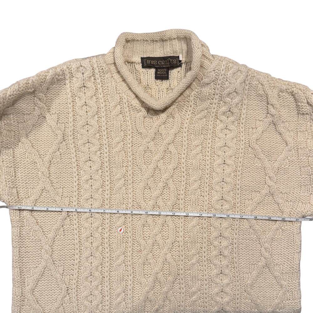 Inis Crafts Vintage Aran Cable Knit Chunky Fisherman Roll Neck Wool Sweater S - Picture 5 of 9